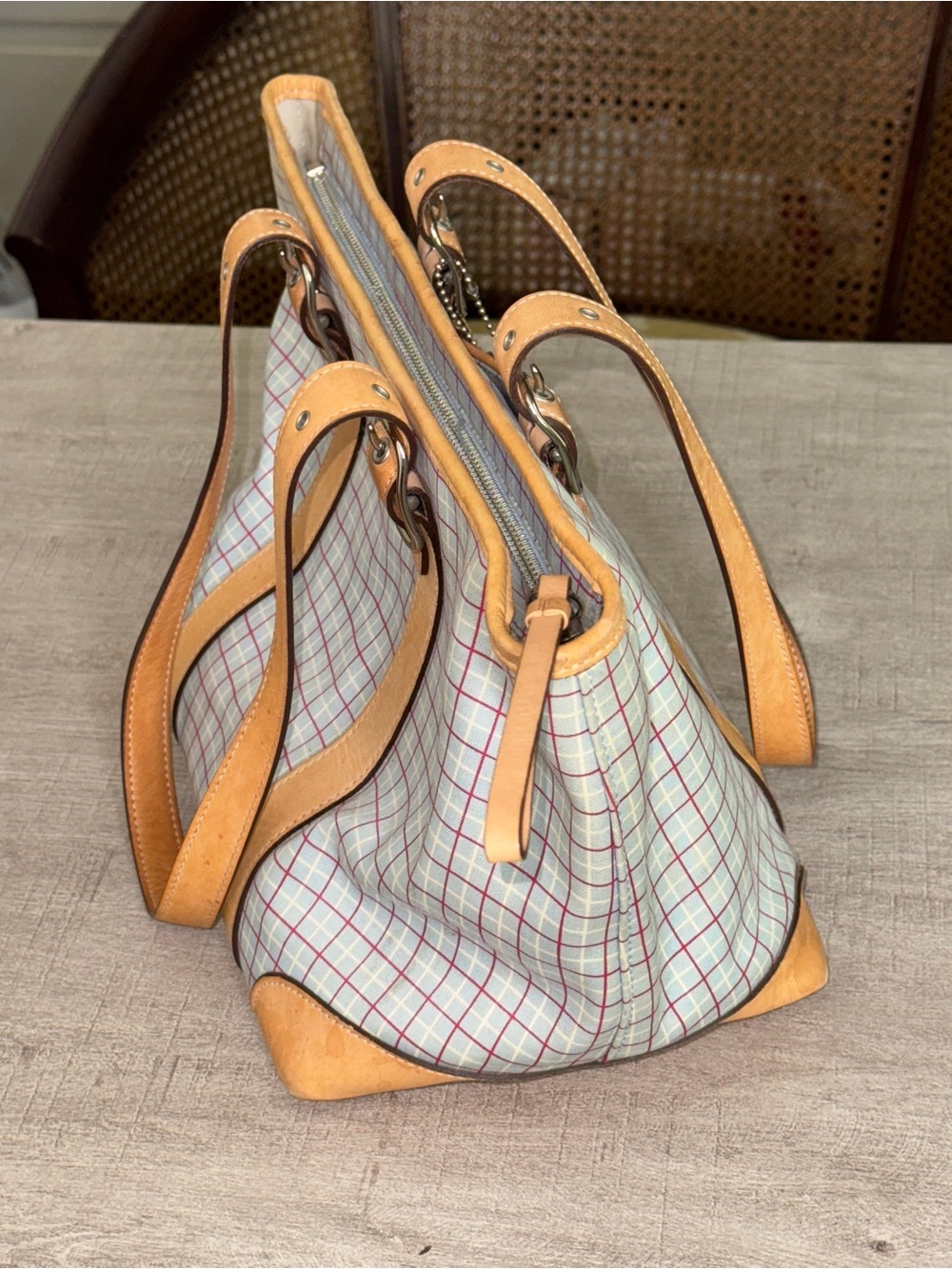 Coach Rare Vintage Hampton Satchel Plaid Handbag Purse Bag Tote A3J-7579 - Picture 5 of 11